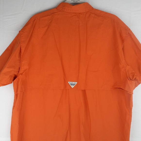 Columbia PFG Mens Large Button Up Orange Shirt Vented Back Fishing Cargo Pockets - Picture 9 of 12